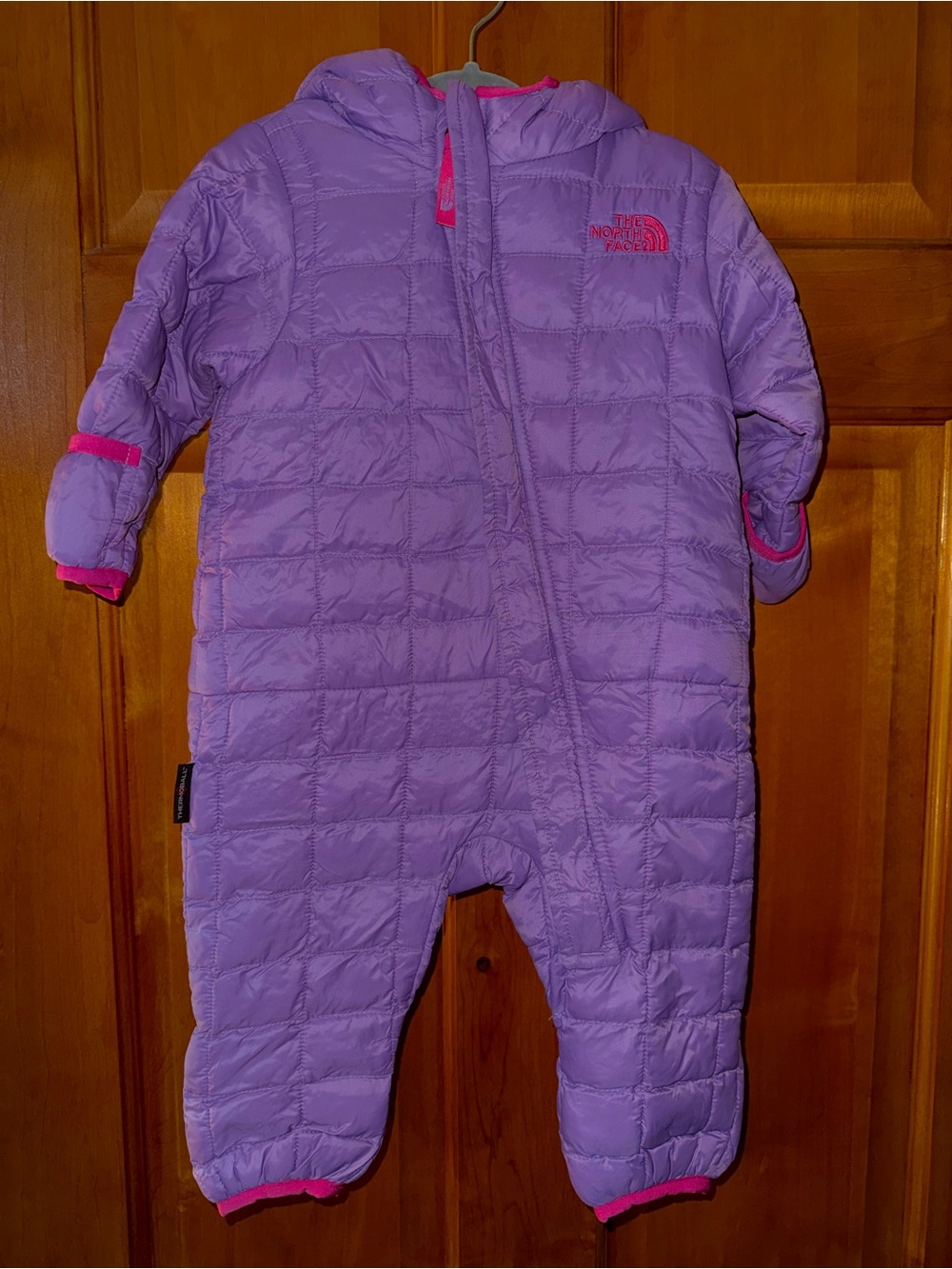 The North Face Lavender Quilted Baby Snowsuit with Pink Trim